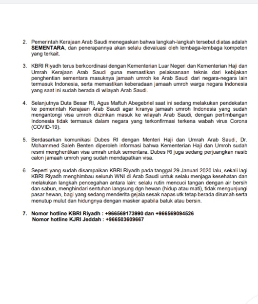 penangguhan visa umroh karena virus corona